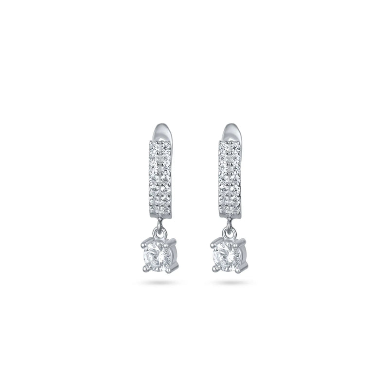 עגילי חישוק כסף משובצים שתי שורות זרקונים לבנים